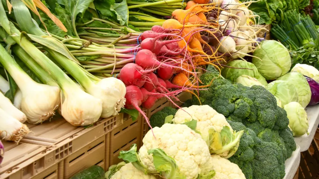 Étal de marché coloré avec des légumes frais et de saison à Dax.